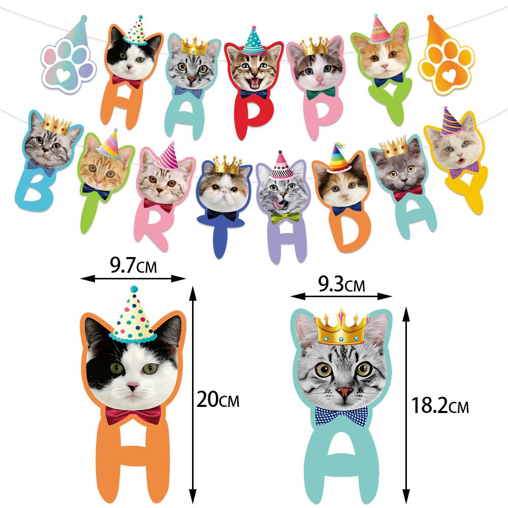 Nueva mascota gato tema cumpleaños fiesta decoración suministros dibujos animados gato cumpleaños bandera pastel Tarjeta de inserción