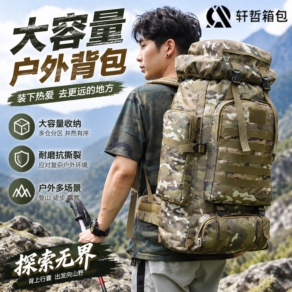 80L Oxford cloth outdoor backpack camouflage hiking tactical backpack mountaineering bag men's camping travel backpack