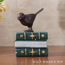 XEI3欧式复古树脂工艺品书房客厅桌面装饰摆件 小鸟书本书靠书挡