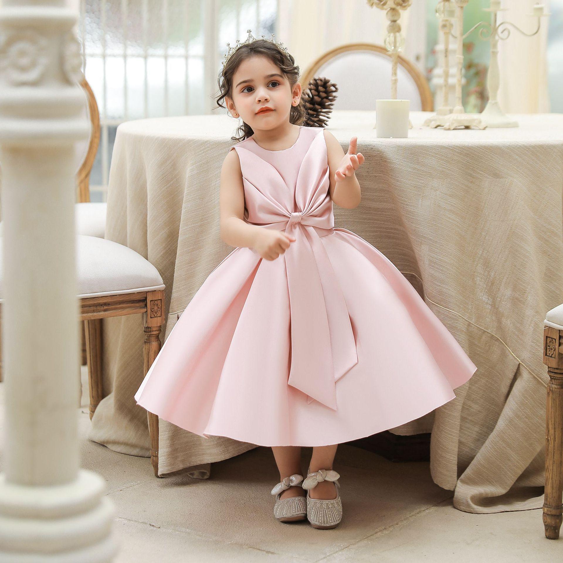 Vestido de un año de la nueva niña Vestido de princesa vestido de sarga de satén grueso arco infantil Semana de captura