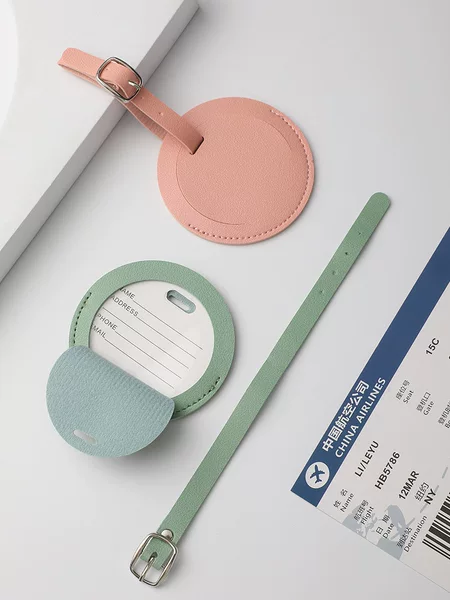 Cross-border pu luggage tag round suitcase identification tag custom multi-color leather aircraft card imitation leather check-in boarding pass