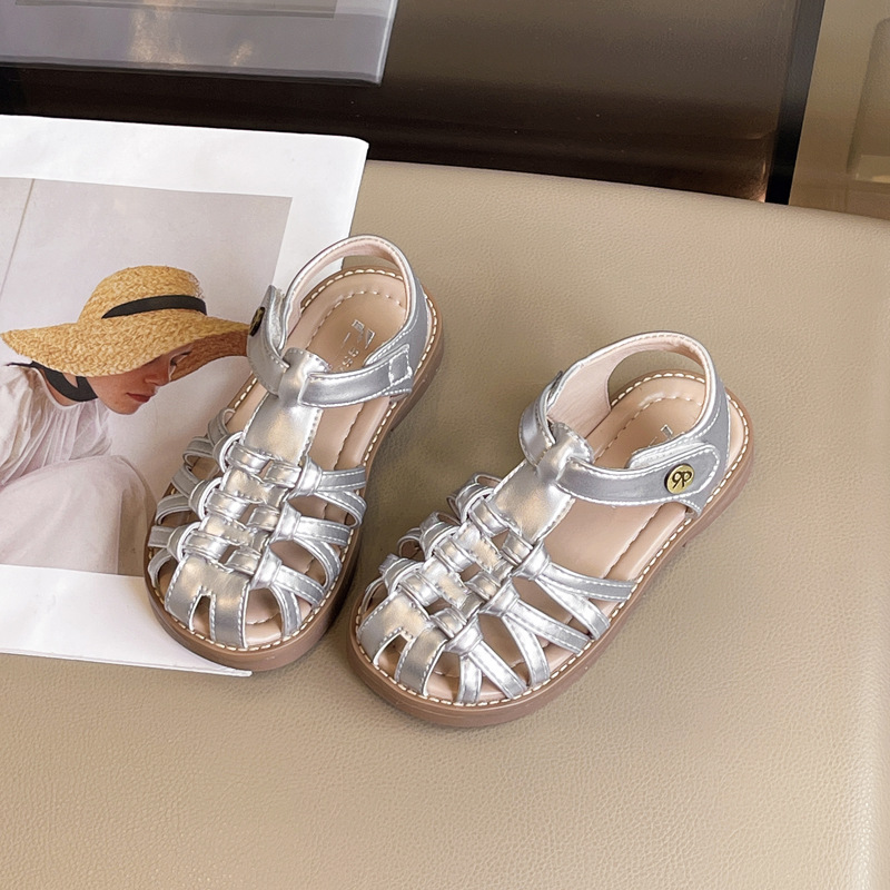 Sandallas princesa de niñas 2025 nuevos zapatos de verano para niños sandalias romanas de moda tejidas zapatos de playa de niñas image 8