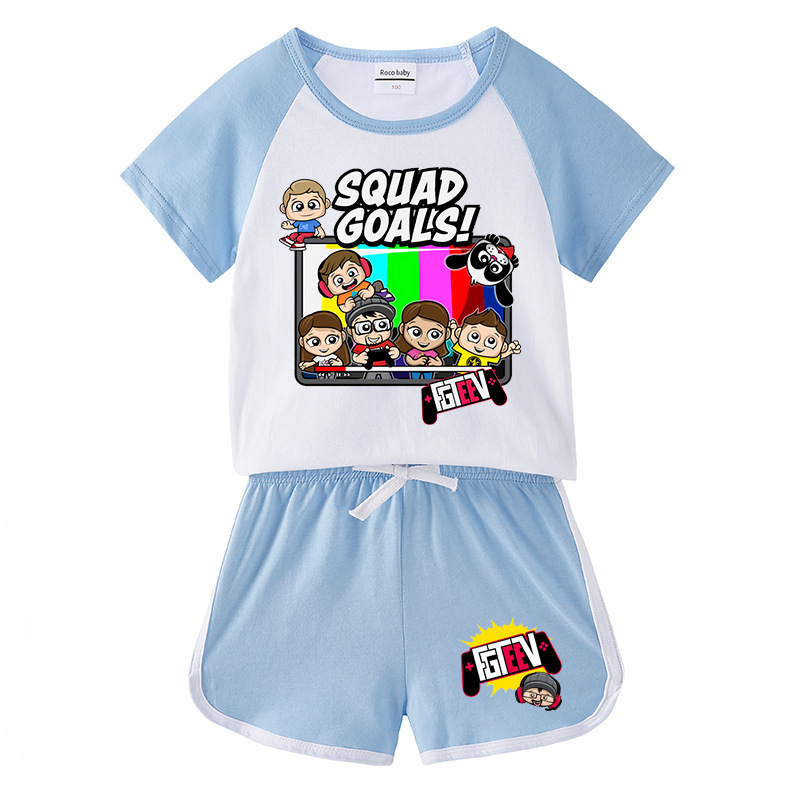 Children's suit summer new children's clothing FGTeeV hot pants short-sleeved T-shirt shorts casual sports thin two-piece suit Children's suit summer new children's clothing FGTeeV hot pants short-sleeved T-shirt shorts casual sports thin two-piece suit