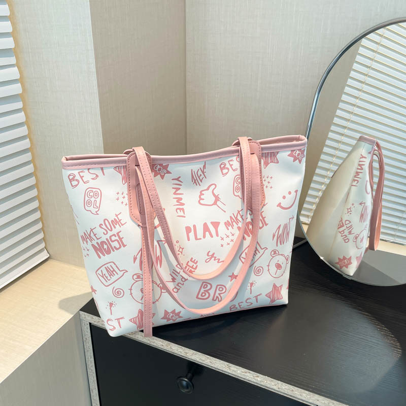 Bolso para axila de gran capacidad 2024 otoño e invierno nuevo bolso de hombro con estampado de dibujos animados lindo bolso de arte dulce