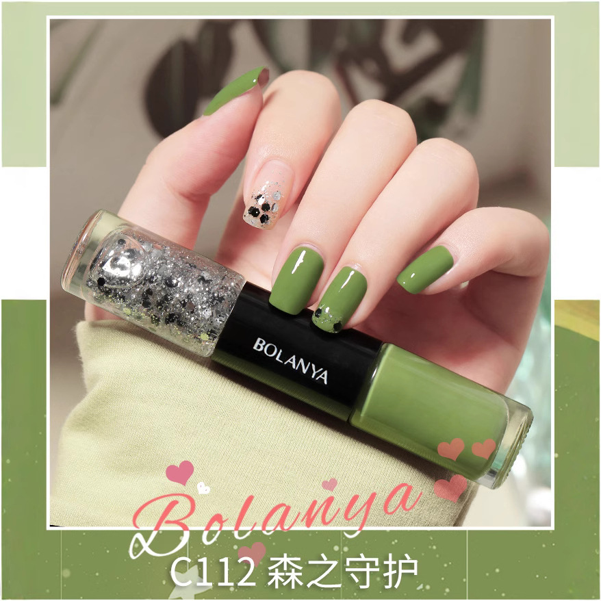 跨境专供双色油性指甲油免烤不可剥快干亮片美甲店专用不掉色色胶