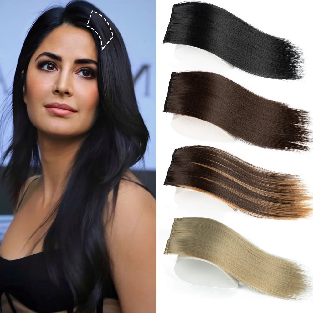Pezzo di capelli in fibra chimica, due pezzi di capelli castani chiari, castano scuro, neri naturali, parrucca auto-tinta soffice e finta_voghion.com