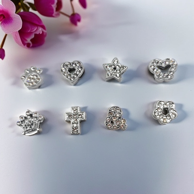 Alloy 8mm Chrome Color Diamond Surface with Heart Crown Shape Mobile Phone Chain License Plate Keychain Jewelry Accessories Pendant