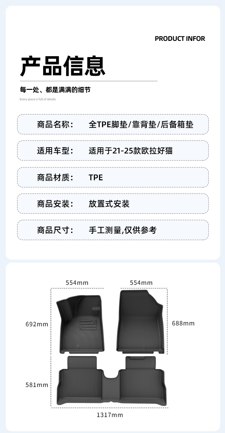 Suitable for 21-25 Models of the Ora Good Cat Car, Custom-Fit Car Mats, Trunk Mat, Fully Environmentally Friendly Tpe Mats