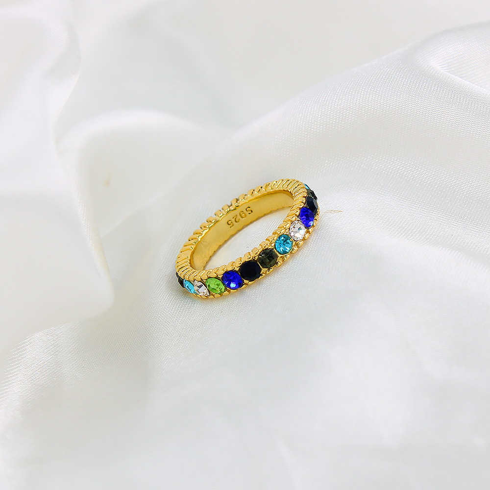 Retro Geometric Copper Inlay Zircon Rings 1 Piece