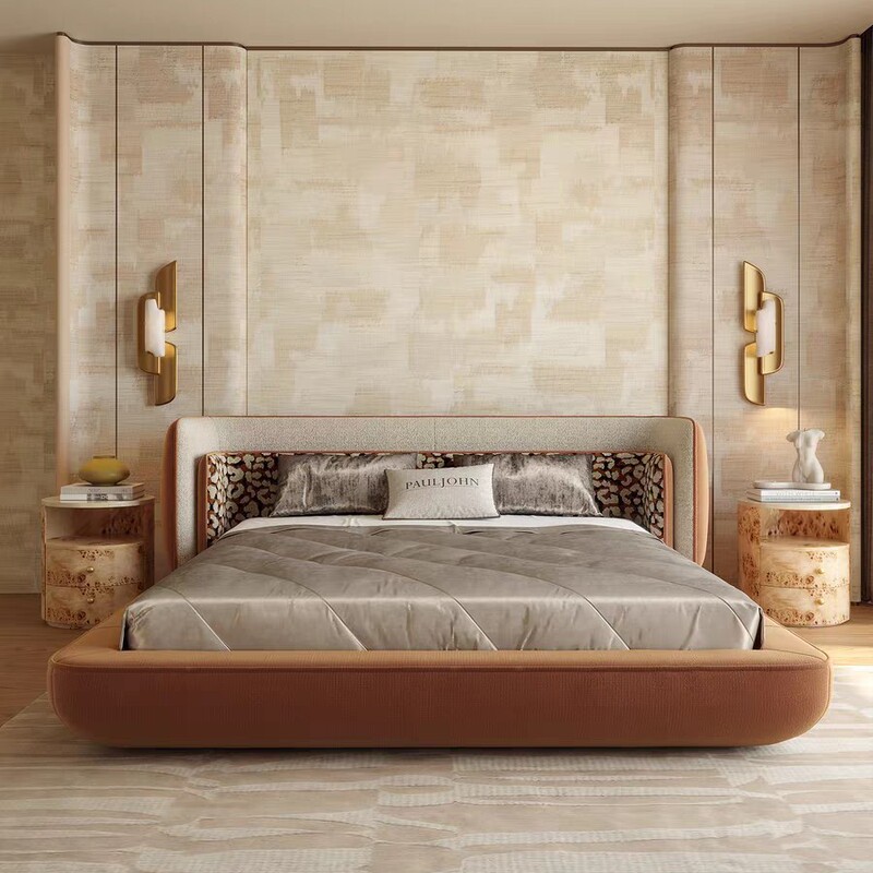 High-End Italian-Style Minimalist Luxury Villa Large-Size Bed Hotel Bed Master Bedroom Double Bed Fabric Bedroom Furniture