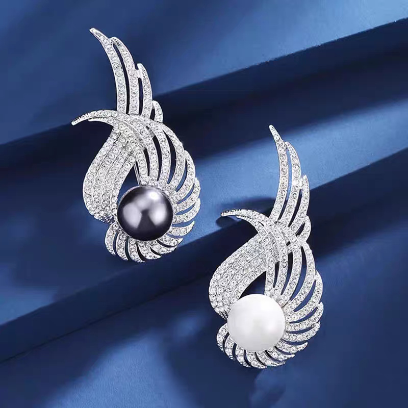 Feder Design Perlen Brosche Elegantes Damen Accessoire Für Sakko_voghion.com