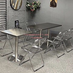 咖啡店不锈钢长方桌户外网红餐厅工业风餐桌椅子工业风桌椅