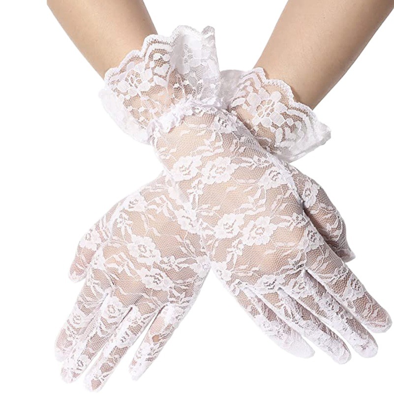 Fábrica al por mayor de las mujeres del verano de encaje grande negro sexy encaje protector solar guantes de malla fina