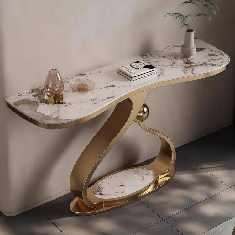 轻奢门厅岩板玄关装饰客厅玄关台入户端景台走廊靠墙玄关架装饰柜