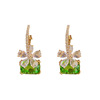 Fashionable silver needle, green crystal, earrings, silver 925 sample, flowered