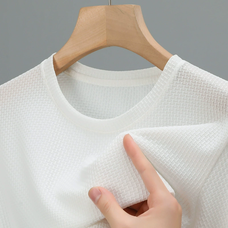 Трансграничная мужская футболка с короткими рукавами с ледяным шелком Летняя сетка футболка с круглым вырезом