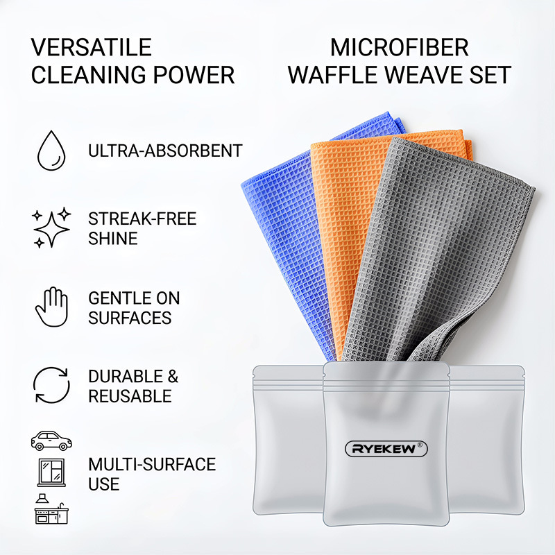 Ryekew Car Cleaning Towel, Car Absorbent Towel, Household Kitchen Absorbent Towel, Non-Marking Glass Towel, Waffle Cleaning Towel