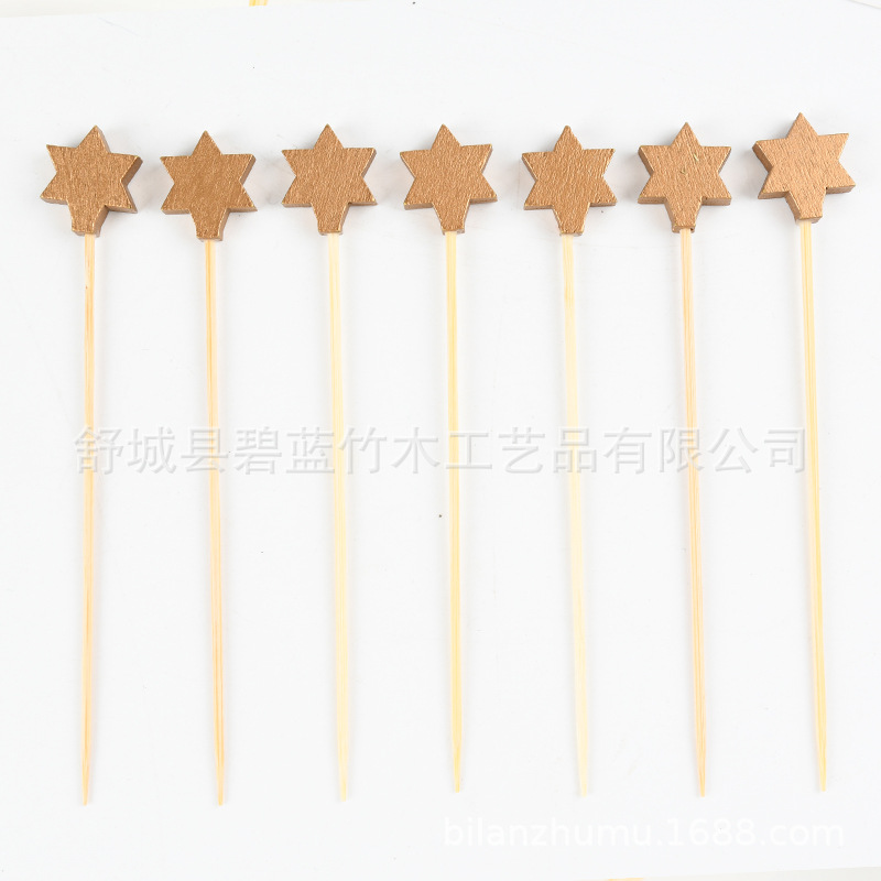 Hexagonal al por mayor marca de fruta creativa de bambú desechable restaurante supermercado prueba marca creativa de bambú