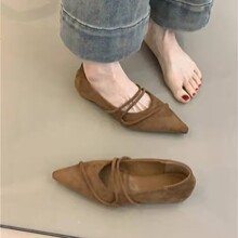 韩版单鞋女2025新款春秋尖头细带浅口时尚百搭内增高晚晚风平底鞋