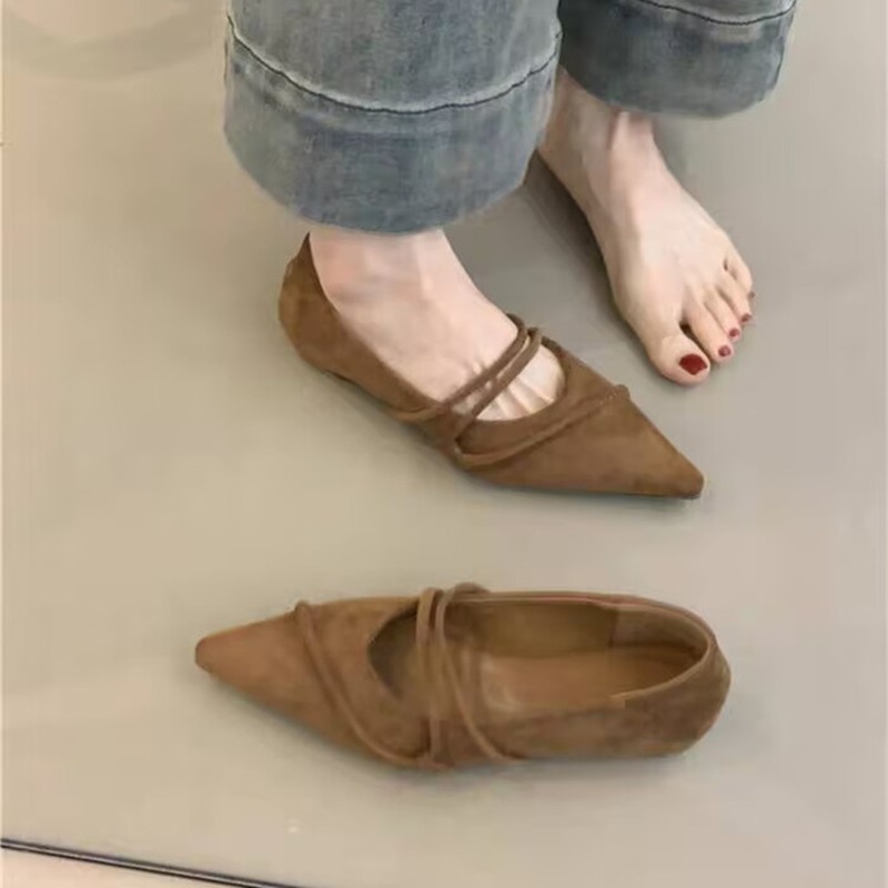 韩版单鞋女2025新款春秋尖头细带浅口时尚百搭内增高晚晚风平底鞋