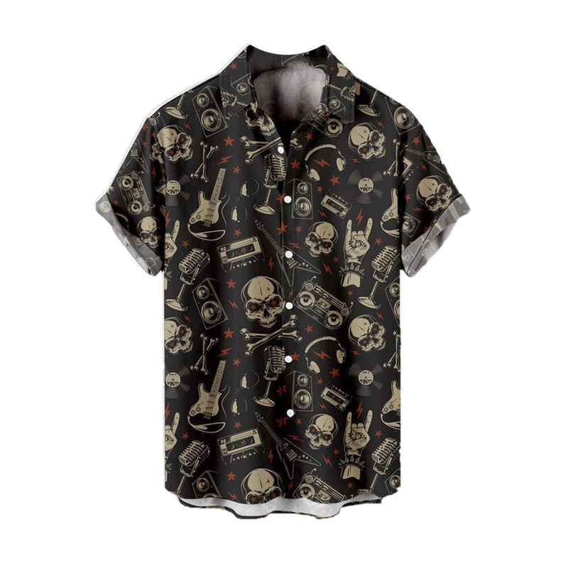 Southeast Asia International Station Teum Cross-Border Off-Shoulder Short-Sleeved Shirt Lapel 3D Digital Printing Skull Series Shirt