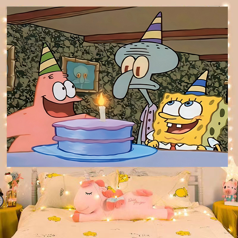 生日快乐挂布背景布可爱卡通儿童派对布置装饰ins墙布小红书同款