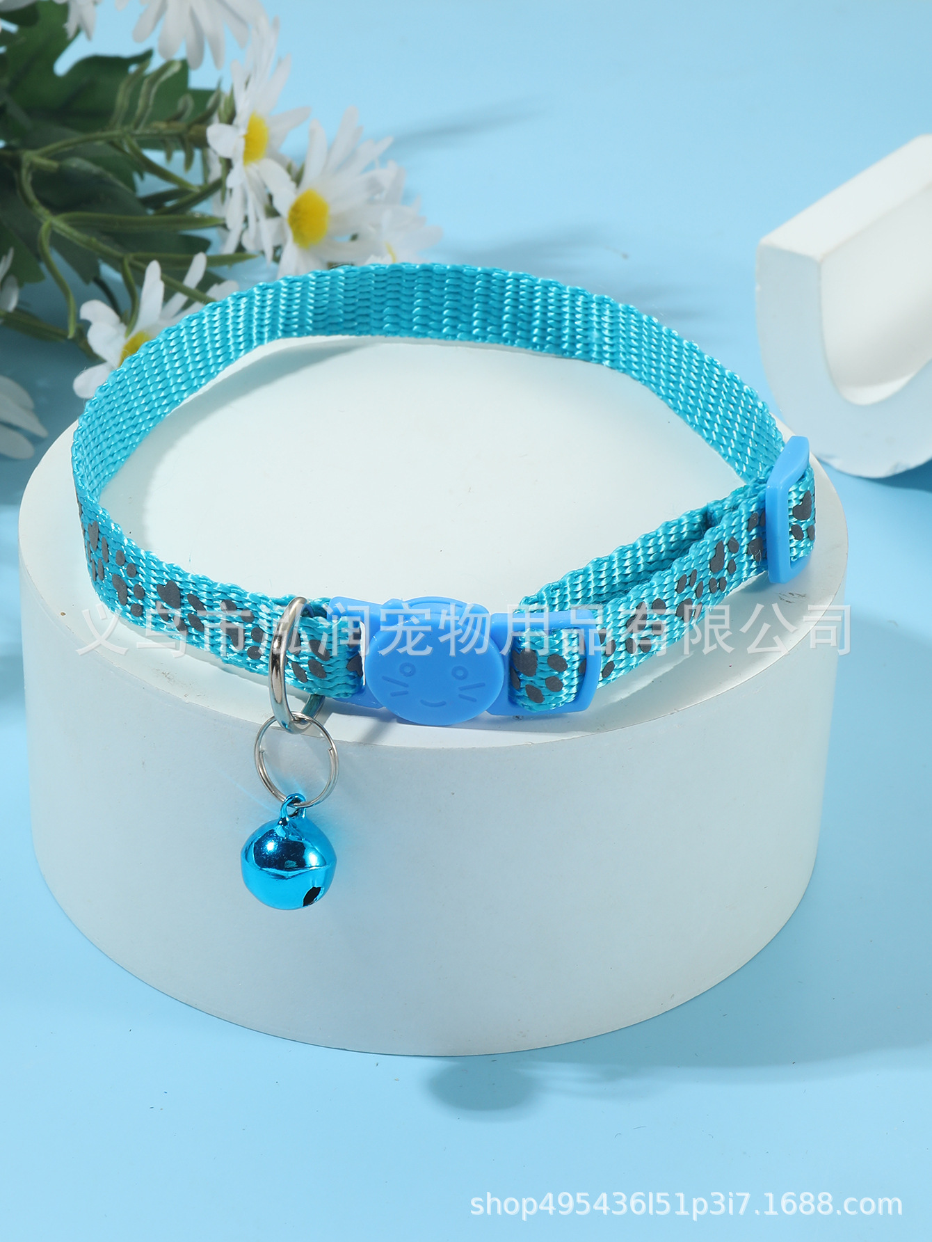 1.0 collar de huellas reflectantes de nailon, hebilla de seguridad separada ajustable cara de gato con anillo de campana