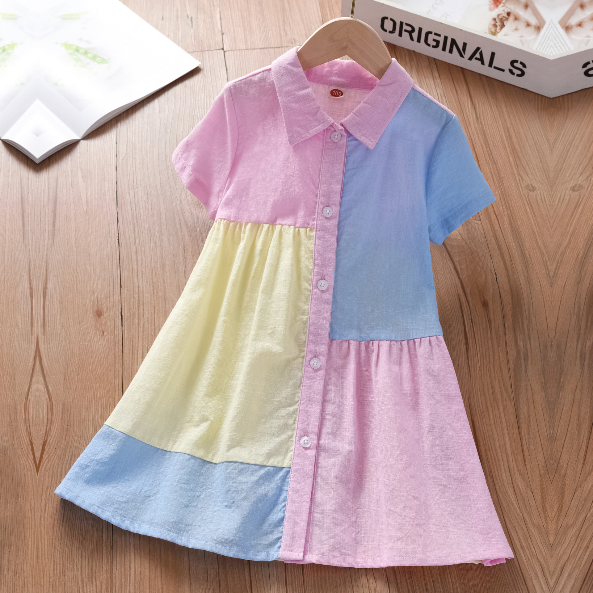 Girls' Summer Casual Dress 2026 New Style Kidsren's Fashionable Shirt Dress Girl's Korean Style Princess Dress