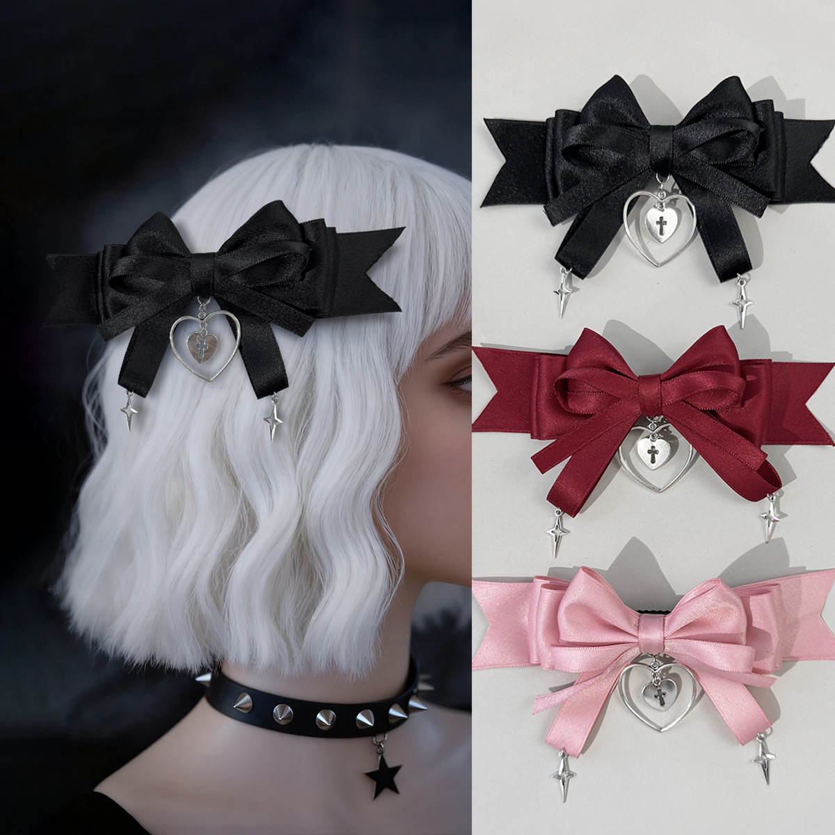 日系量产型爱心星芒蝴蝶结发夹时尚个性甜酷风Y2K少女朋克风发饰