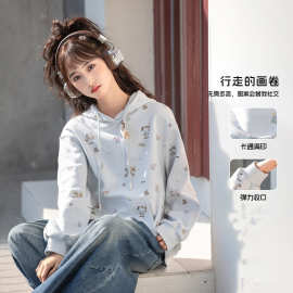 春季满印卫衣女童2026连帽洋气春秋款初中生上衣时髦宽松学生