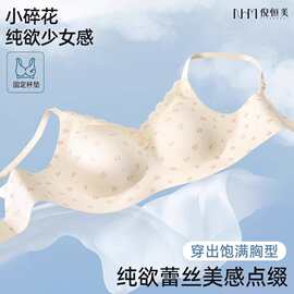 原版蕾丝固定杯法式内衣女小胸聚拢无痕无钢圈胸罩一体式美背文胸