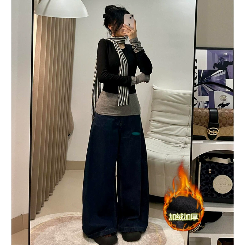 Осенние и зимние контрафактные поддельные два элемента дизайна нижняя рубашка женская бархатная футболка с длинными рукавами на одежду, чтобы отправить полосатые ленты