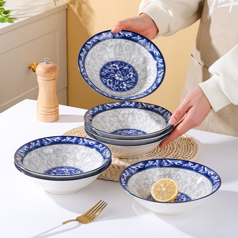 Blue and White Porcelain Noodle Bowl, Soup Bowl, Noodle Bowl, Household Noodle Bowl, Household Eating Instant Noodle Bowl, Large Soup Bowl, Tableware, Ceramic Bowl