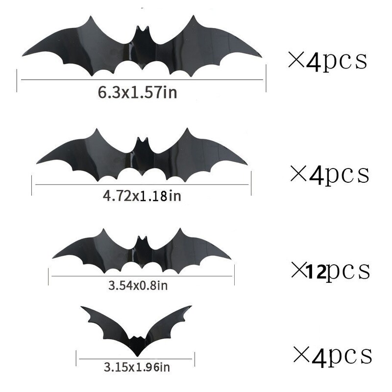 新しいハロウィン夜光コウモリ3D立体黒コウモリウォールステッカー、ハロウィンパーティーの雰囲気作りに光るコウモリ|undefined