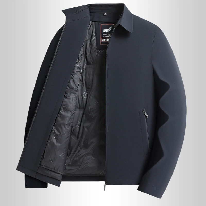 Новая осенне-зимняя мужская куртка-пуховик в деловом стиле, повседневная, для руководителей, с отстегивающимся пуховым утеплителем и отложным воротником.