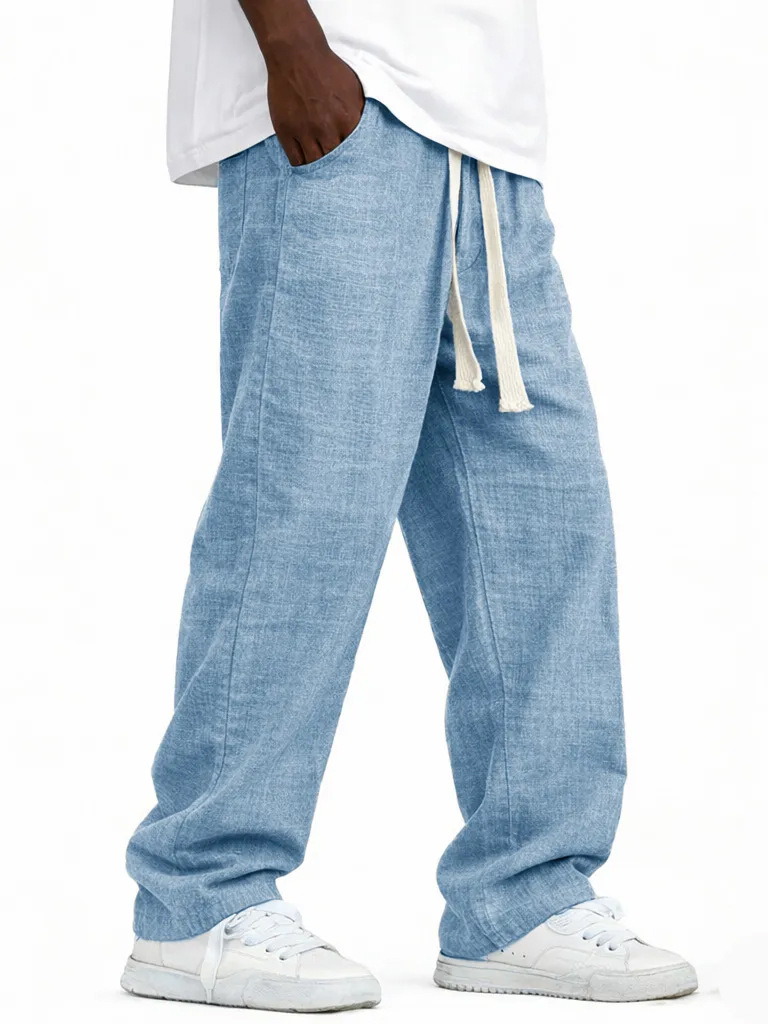 Herren Leinenhose Mit Geradem Bein Für Sommer Und Freizeit_voghion.com