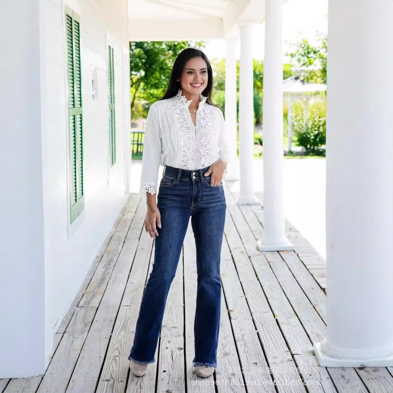 2024 New European and American Amazon Retro Fashion Comfortable Double Button Wear Edge Slim Hip Jeans