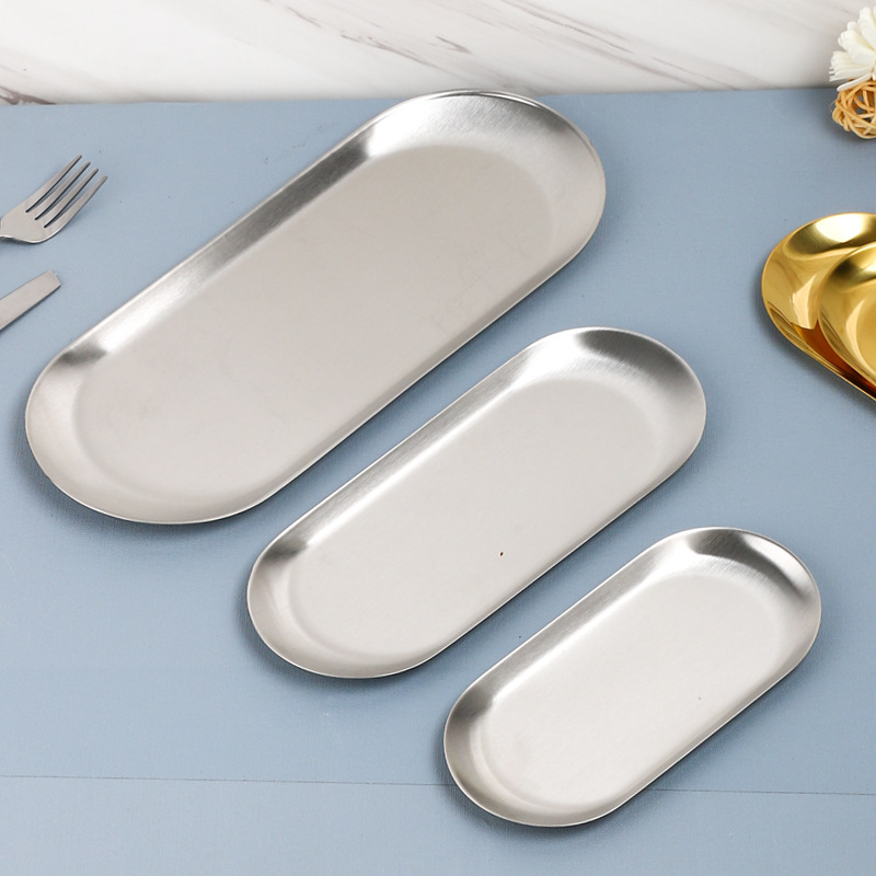 Bandeja de joyería de acero inoxidable al por mayor coreano ins estilo de escritorio bandeja de almacenamiento cosméticos bandeja de joyería bandeja de metal