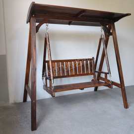 安吉思飞欧美热销庭院实木顶棚秋千套装双人吊椅木质秋千带木棚