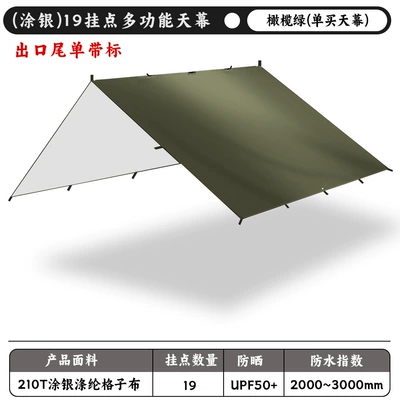 Square Multi-Point Canopy Tent with 19 Attachment Points, Multifunctional Outdoor Hiking Camping Bc Shelter Tent (Avtomobil yan çətirləri) - silver-coated-export-final-order-with-label-olive-green-single-canopy-33m
