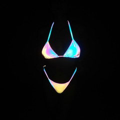 2024 Western and European Cross-border Foreign Trade Glittering Reflective Strappy Bikini Instagram Sexy Split Swimsuit Laser Bikini