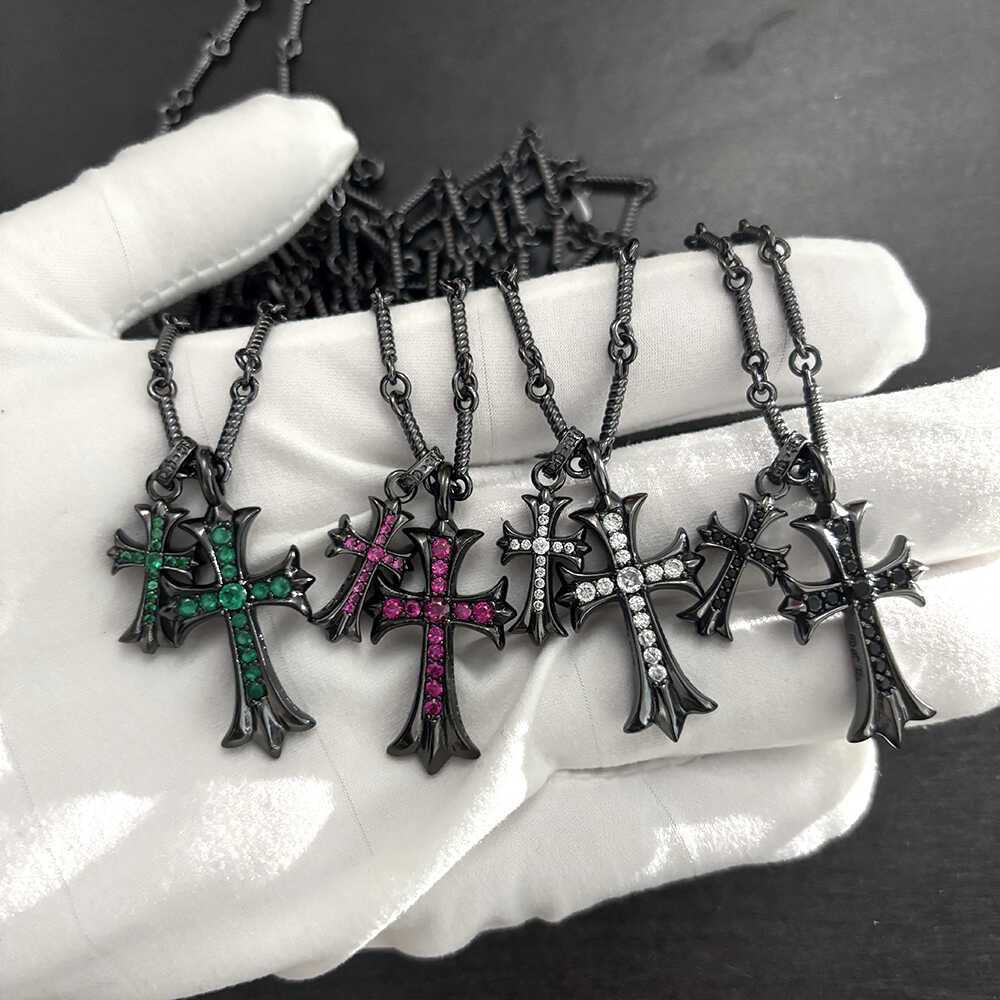 Crowe Full Diamond Double Cross Necklace Hip-Hop Trendy Diamond Pendant Personalized Men's and Women's Necklace S925 Sterling Silver