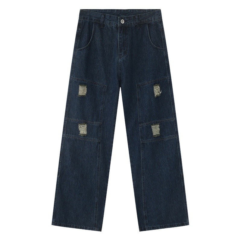 Mtlclothes ropa de Hombre | 2023 otoño nuevo americano retro High Street ripped costura diseño jeans