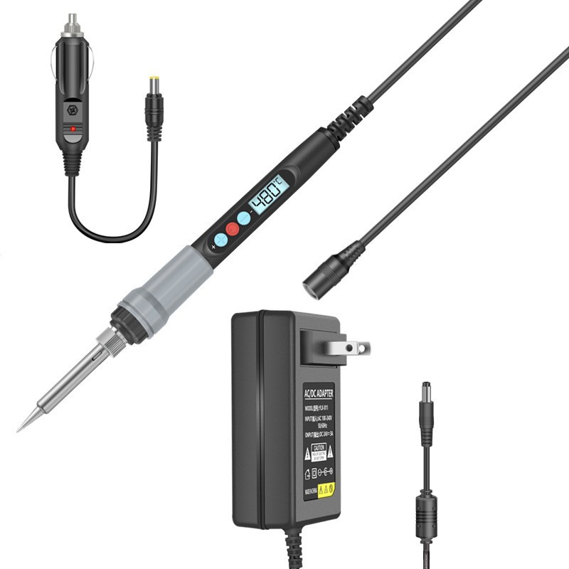 DC12V 24V数显电池烙铁车载 鳄鱼夹航模xt60香蕉头户外低压电烙铁