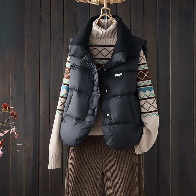 Velvet winter knitted keep warm vest with down