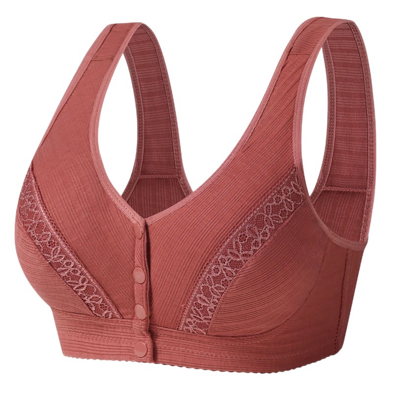 Nuevo encaje frontal hebilla ropa interior de las mujeres de algodón suave chaleco-estilo de mediana edad y ancianos más tamaño sujetador inalámbrico hilo de tela