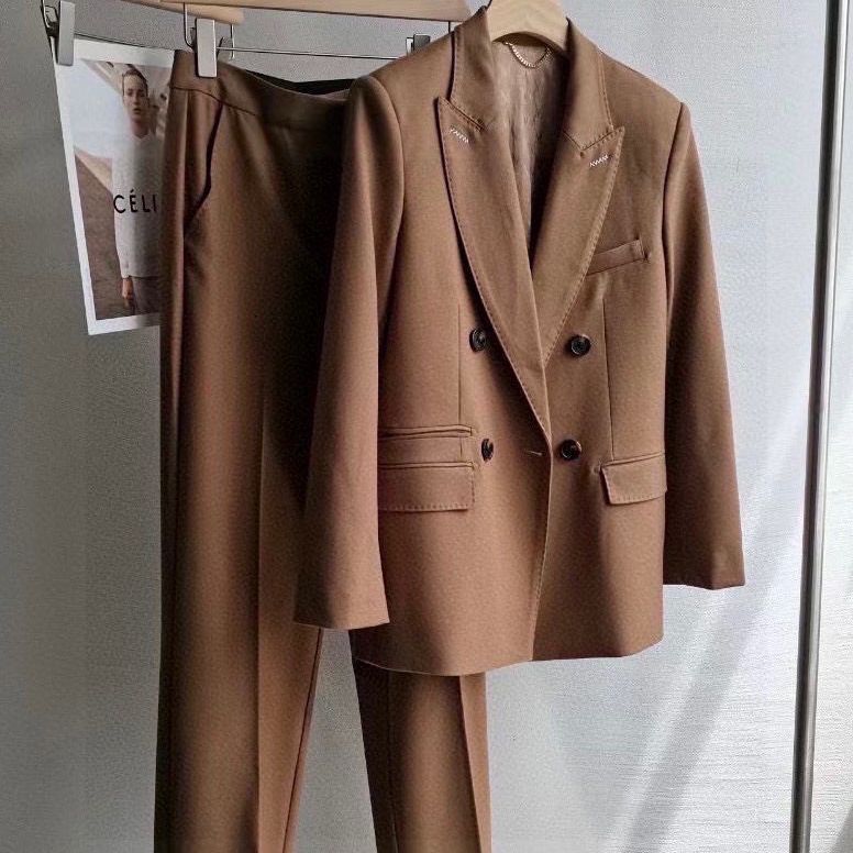 Nanyou autumn and winter European worsted wool suit suit double breasted slim jacket high waist trousers women's two-piece suit