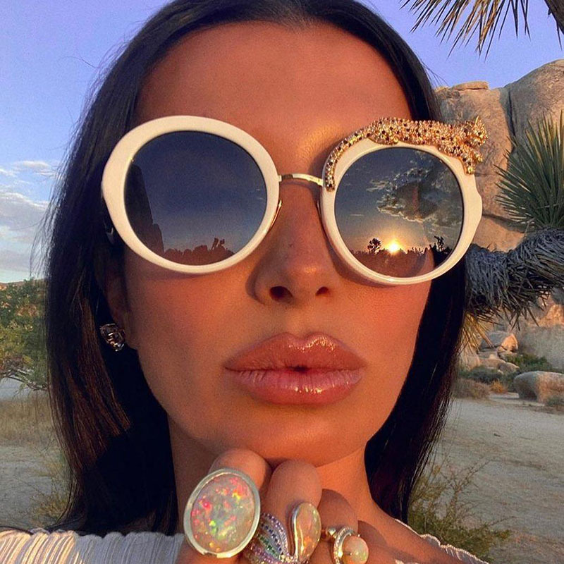 Round Frame Fashion Diamond Leopard Pc UV400 Full Frame Women's Sunglasses display picture 1