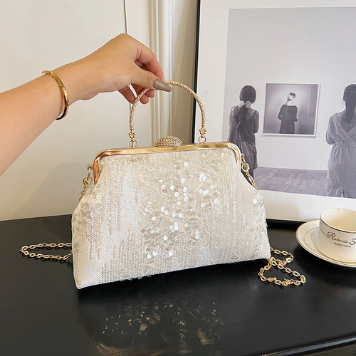 Women's bag, shell-shaped fish scale glitter sequin bag, high-end evening bag, chain bag, handbag, one-shoulder cross-body bag