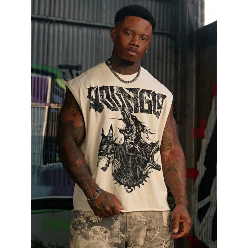 Youngla American Style New Men's Vest Muscle Sports Fitness Cotton Printed Casual Trendy Sleeveless T-Shirt